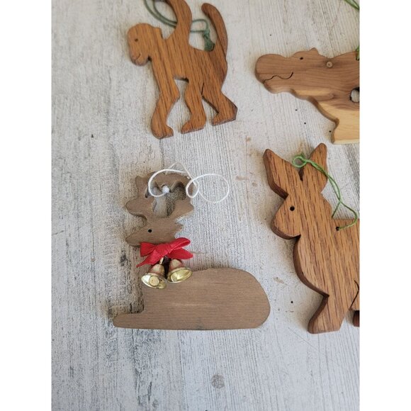 Wooden hippo reindeer monkey rabbit ornament Xmas set - Picture 3 of 10